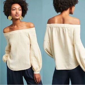 Anthropologie off the shoulder yellow striped shirt